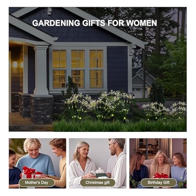 Solar Garden Lights Outdoor: Waterproof 2-Pack DIY Decorative Firework Lights with 2 Modes for Yard Patio Pathway Outside Fairy Decor - Gifts for Women Mom Mothers Day Warm White
