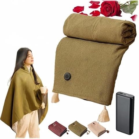 Portable Heated Shawl, Heated Shawl Wraps for Women, 58"X 32" Portable USB Heated Shawl with 3 Heating Levels, 15s Fast Heating Portable Soft Zipper Heated Shawl Wraps (Green, With Power Bank) Cover