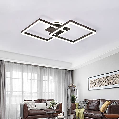 Qcyuui Flush Mount Ceiling Light, LED Modern Square Chandeliers, Coffee Kitchen Ceiling Lamp with Metal Acrylic Lampshade for Living Room Dining Room Bedroom Studio (63W, 6500K/Cool White)