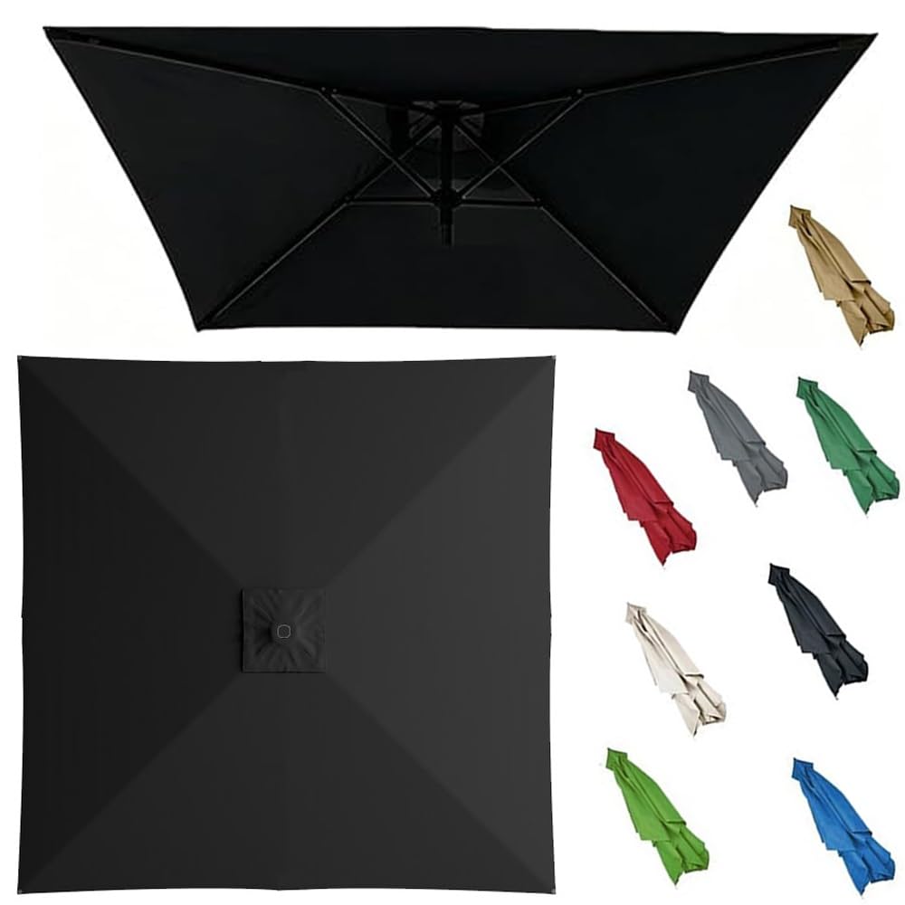 GJPXFR Square Umbrella Replacement Canopy, 6.5'x6.5' 8'x8' 10'x10' Patio Parasol Canopy 4/8 Ribs Umbrella Top Cover Replacement Fabric For Yard Market(Black,3x3.0m/9.8x9.8ft)