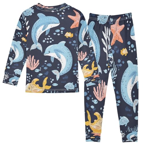 Pajama Sets Long Sleeve Sea Animals Seamless Pattern Soft Comfy Sleepwear 2 Piece PJS 3-8T3