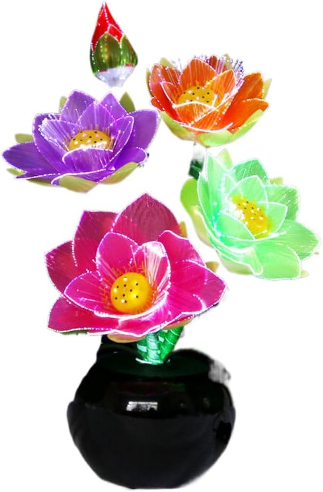 Ecqizer （ 5品升级款深彩色 高48CM ） Bonsai flower lamp Buddha lamp colorful fiber optic lotus lamp water lily LED lamp lotus lamp home living room decoration, 9113036672866