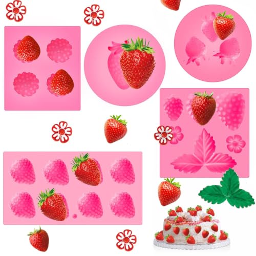 5 Pcs Strawberry Silicone Mold 3D Strawberry Fondant Molds for Cake Decor