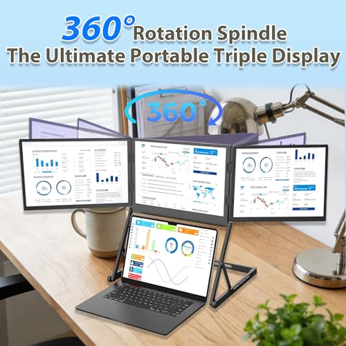 Image of 3 Screen Monitor for Laptop Triple Display Monitor 15.6 Inch 300nit 360 Rotation Compatible with Windows /Mac for Home Office
