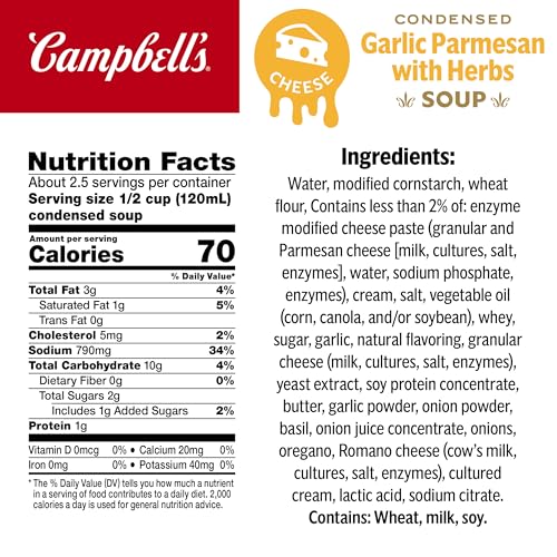 Image of Campbell's Condensed Garlic Parmesan Cheese Soup With Herbs, 10.5 oz Can (Pack of 2)