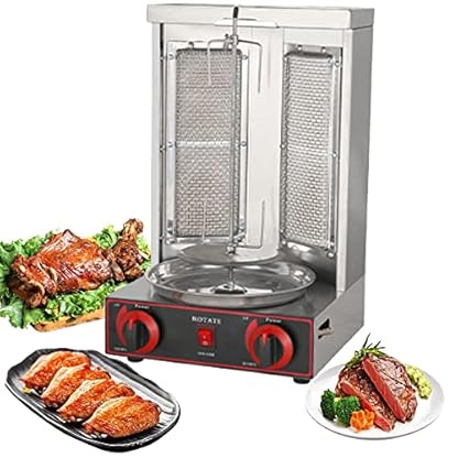 Gas Grill BBQ Tischgrill Hähnchen Gyros Döner Schaschlikgrill Schaschlikspieße Gas, Vertikalgrill aus Edelstahl, Schaschlik, Standgrill, Ideal für Zuhause, Balkon Oder Garten