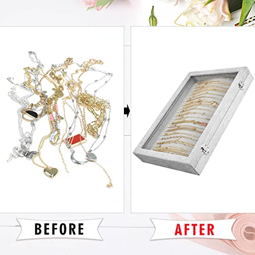 Necklace Organizer Box Premium 20 Hooks Necklace Display Jewelry Tray with Transparent Lid Jewelry Necklace Display Box for Necklace Pendants Suitable for Women and Girls (Grey) - Image 6
