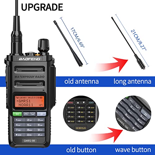 Gmrs Radio Baofeng Gmrs-9R Ip67 Waterproof Walkie Talkies Handheld Rechargeable Two Way Radios (Baoefng Uv-5R Upgraded) Long Range With Noaa Weather Scan, Gmrs Repeater Capable #TOP6
