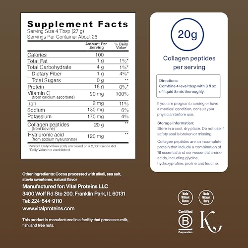 Vital Proteins Collagen Peptides Advanced, Hydrolyzed Peptides with Hyaluronic Acid and Vitamin C - Chocolate Flavor Powder, 24.7oz - Image 4