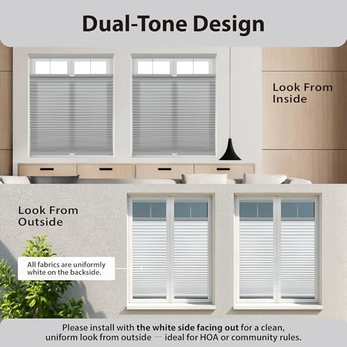 Image of DEZ FURNISHINGS Cordless 1.5 inch Light Filtering Top Down Bottom Up Cellular Shade, 35 inch W x 72 inch H, Anchor Gray