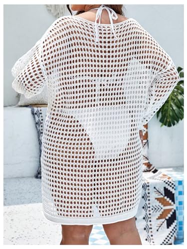 WDIRARA Women's Plus Size Swimwear V Neck Hollow Out Split Hem Bikini Cover Up Long Sleeve Beach Dress2