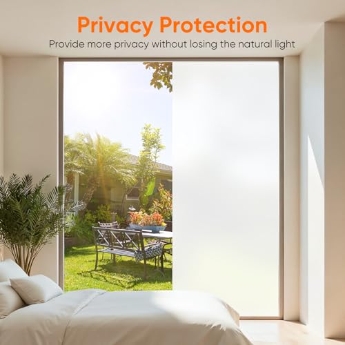Funfox Frosted Window Film Privacy Static Cling 30x200cm - Matte White Opaque Vinyl Sticker for Bathroom Door & Office Glass, Non-Adhesive UV Protection Film - Cosy Home Interiors Funfox Frosted Window Film Privacy Static Cling 30x200cm - Matte White Opaque Vinyl Sticker for Bathroom Door & Office Glass, Non-Adhesive UV Protection Film - Image 2