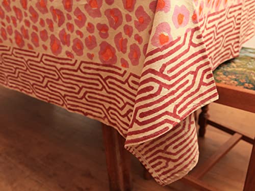 Nappe rectangulaire Léopard rose coton imprimé 220x140 cm linge table fait main - 3
