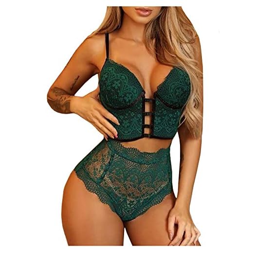 Zilosconcy Mujeres Ropa Interior Conjunto Sexy Lencería Encaje inalámbrico Conjunto de Tanga Vendaje Hueco Ropa interior Push up Sujetador y Bragas
