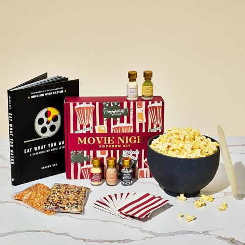 Image of Thoughtfully, Movie Night Popcorn Gift Set with Seasonings, Toppings & Popper - Includes Eat What You Watch Cookbook, Popcorn Kernels, Microwave Popper, Paper Bags