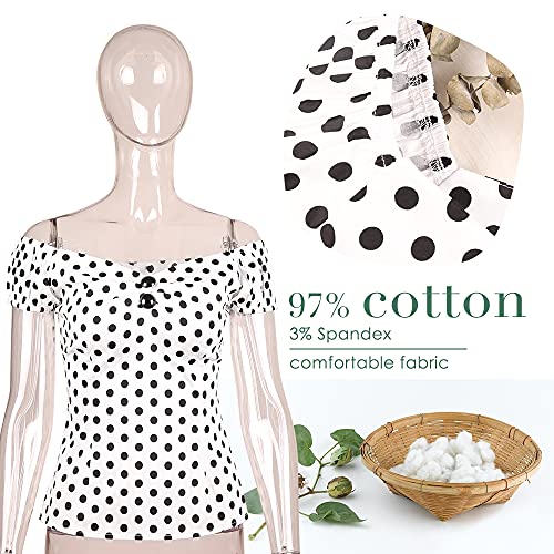 Image of YARN & INK Women's Rockabilly Tops 1950s Pinup Shirt Casual Off Shoulder Vintage Blouse