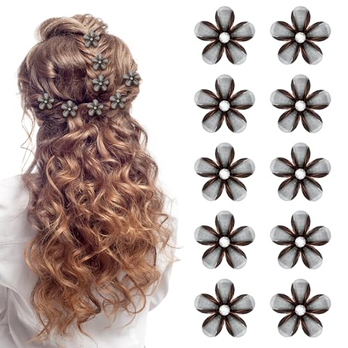 10 pinzas pequeñas para el cabello, mini pinzas negras con flores pequeñas para niñas y mujeres, ideales para fiestas, bodas y peinados diarios.
