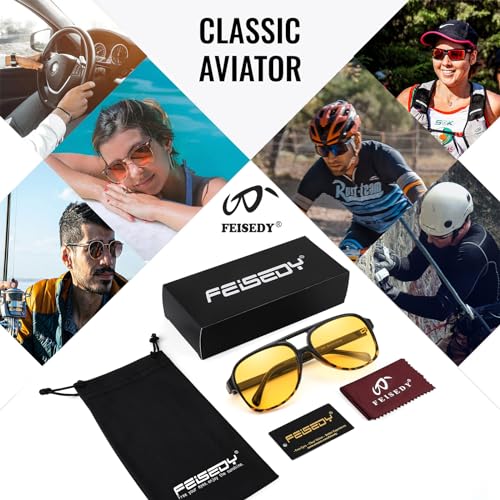 Image of FEISEDY Vintage Retro 70s Plastic Aviator Sunglasses Women Men Classic Large Squared Frame B2751