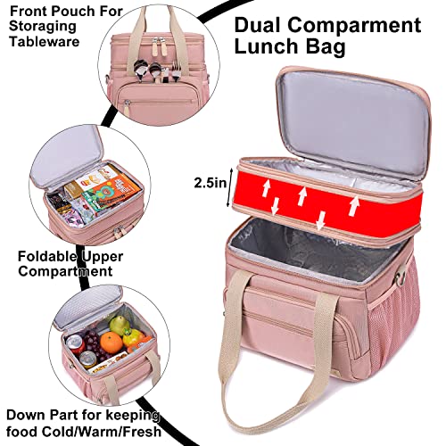 Weitars Lunch Bag For Women, Loncheras Para Mujer, Leakproof Insulated Large Lunchbox Dual Compartment Lunch Box Adult For Work Beach Picnic Hiking (15L) (Pink) #TOP3