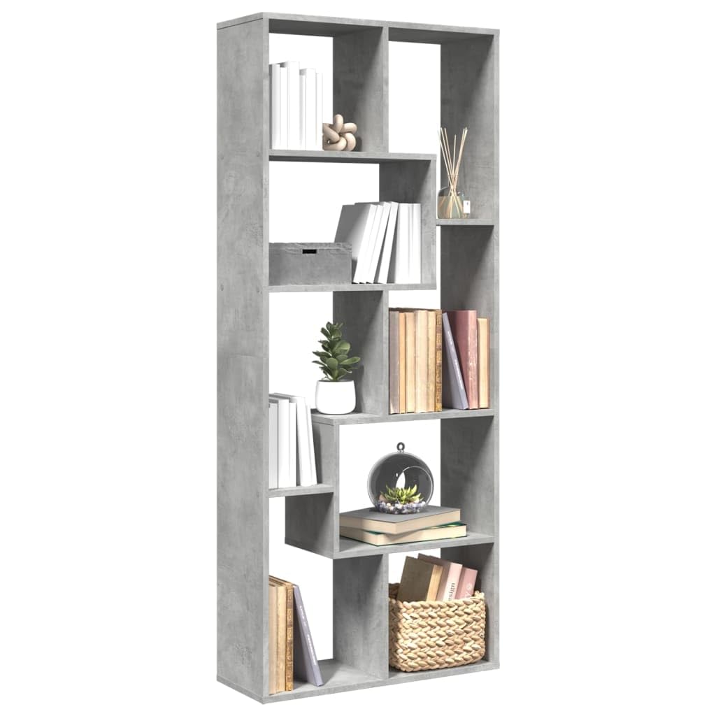 Regał na książki, betonowy, szary, 67 x 25 x 161,5 cm, z materiału drewnopochodnego, geometryczny design z dużą ilością miejsca do przechowywania, elastyczne możliwości ustawienia na