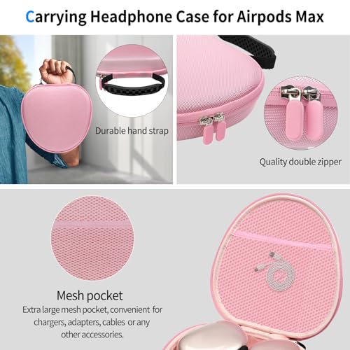 Image of Hard Case for AirPods Max 2 Supports Sleep Mode, Travel Carrying Headphone Case with AirPods Max 2 /1 Clear Ear Cups Cover /Silicone Earpad Case /Headband Cover, Protective Portable Storage Bag, Pink