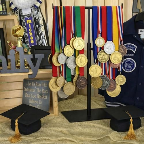 Image of Vicenpal 2026 Graduation Medal Display Stand Countertop End of Year Graduation Decoration Adjustable T Bar Display Stand Honor Medal Hanger Rack Award Holder Graduations Party Anniversary Decor