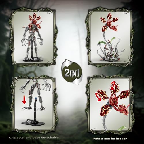 Image of 2-in-1 Strange Cannibal Flower Building Block Set 858 Pcs Botanical Monster Action Figure for Adults & Teens Sci-Fi Horror Creature Model Kit Unique Halloween Room Desk Decor Gift