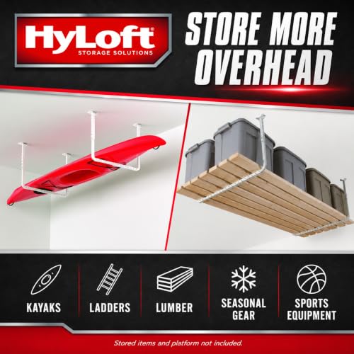 Image of HyLoft 33 in. x 34 in. Adjustable Garage Ceiling Mount Storage Rack Kit, Garage Overhead Storage Bracket, 80842-10, White
