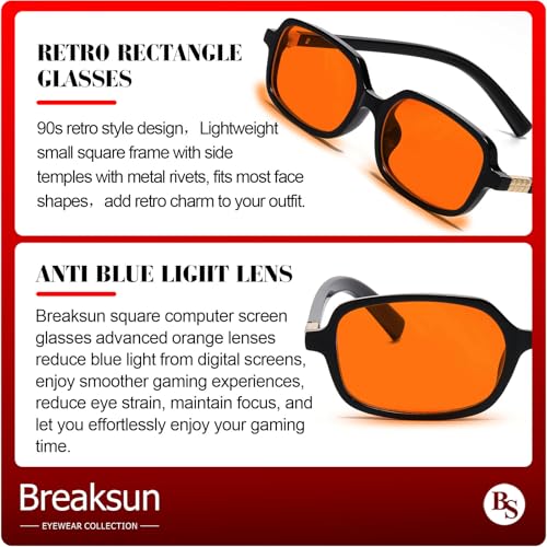 Image of Breaksun Retro Rectangle Glasses for Women Men Small Square Blue Light Blocking Glasses Vintage Eyeglasses