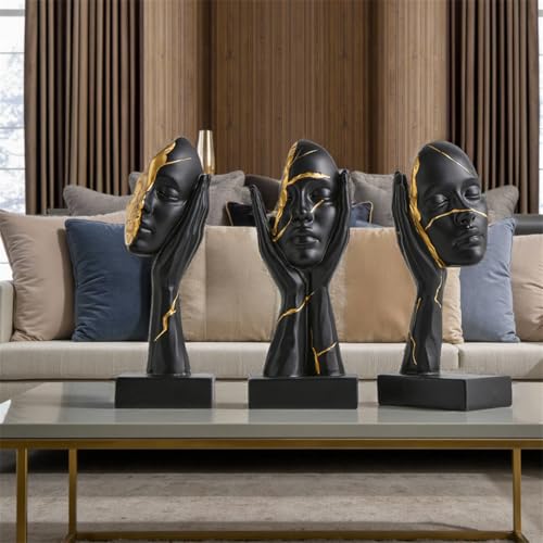 Set de 3 estatuas pensadoras modernas en resina negra miniatura 6