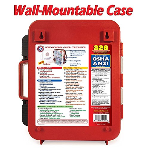 First Aid Kit Hard Red Case 326 Pieces Exceeds OSHA and ANSI Guidelines 100 People - Office, Home, Car, School, Emergency, Survival, Camping, Hunting and Sports