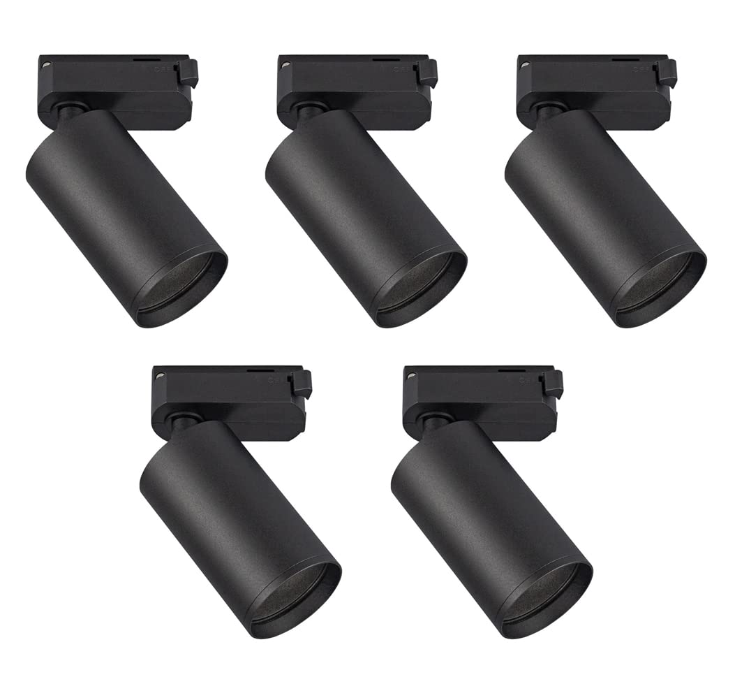 Popp® Foco Portalámparas carril en Monofásico para bombilla GU10 hasta máx 10W (Bombilla no incluida) orientable interior negro moderno (Pack 5 unidad, Negro)