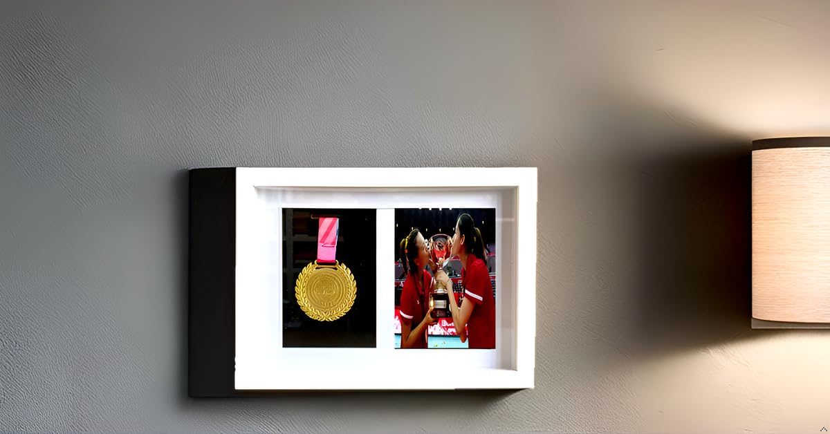 Soporte de exhibición de medallas, marco de caja, caja de sombra para medallas, baberos de carreras y exhibiciones de fotos, 1 estuche para medallas/marco de fotos para corredores de maratón