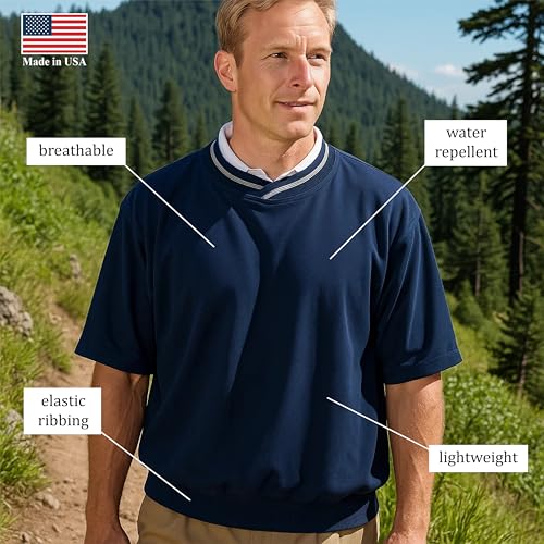 Akwa Men’s Crew Neck Golf Short Sleeve Windshirt Lightweight Waterproof Pullover Sweater Pockets Made in USA Outerwear2