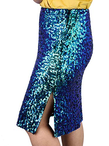 Vijiv Women's Sequin Skirt Midi High Waist Elegant Stretchy Sparkle Side Slit Pencil Skirt Party Cocktail2