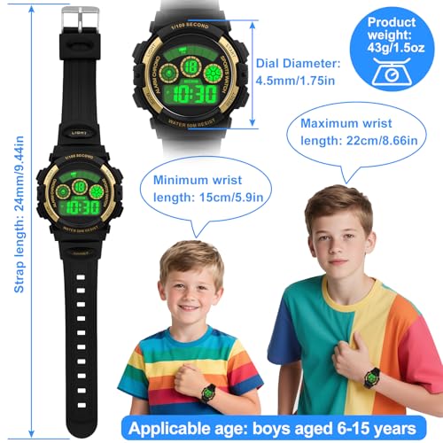 Image of Edillas Kids Digital Watch 7 Colors 50M Waterproof Sport Alarm Boys 7-15 | 7 Color Lights, 50M Waterproof, Alarm, Stopwatch, Easy to Read, Comfort Strap, Great Sport Watch for Outdoor Ages 7-15