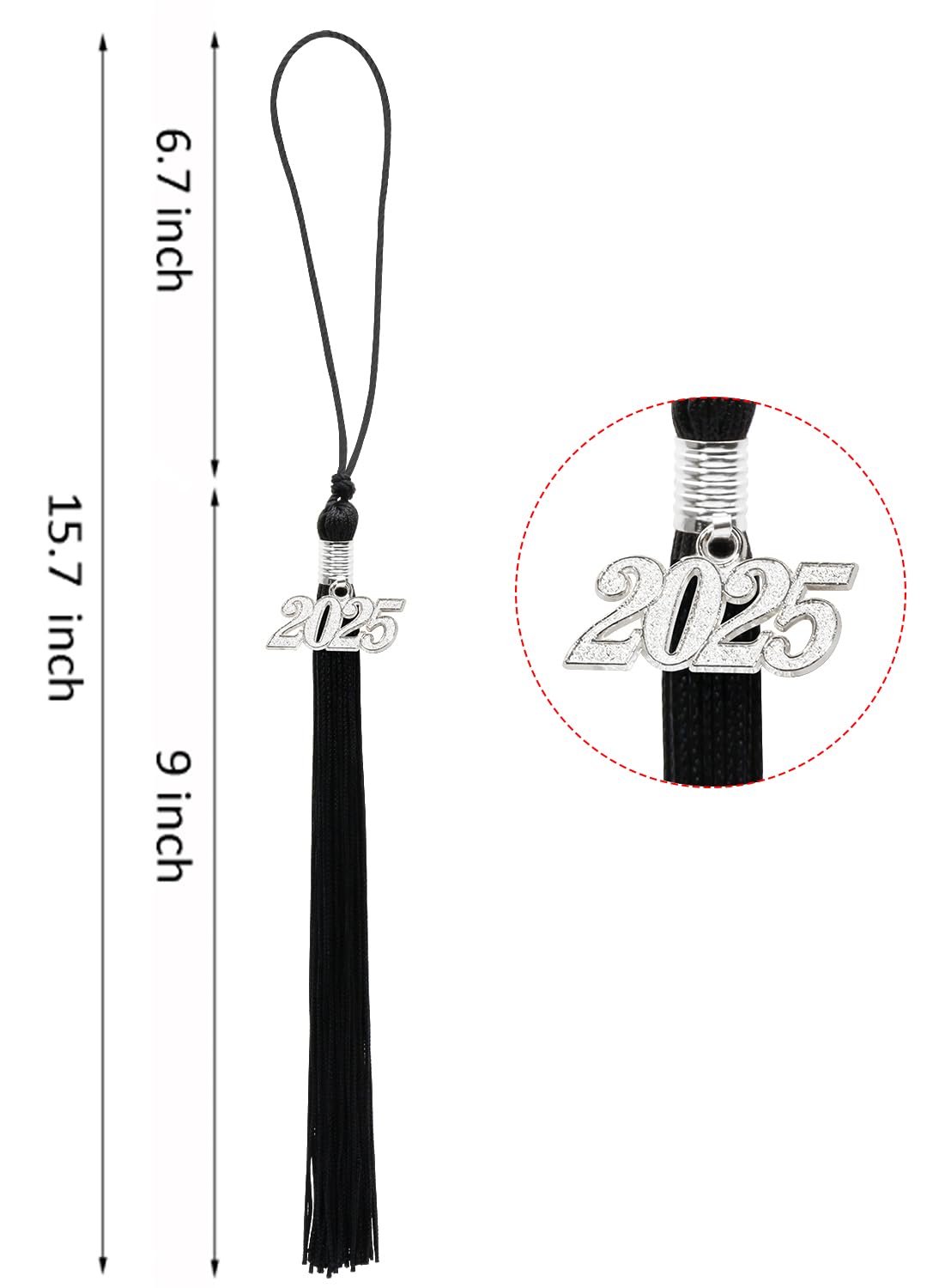 Penta Angel 2025 Graduation Tassel Soft Silky Graduation Cap Tassel Academic Decoration Tassel with Silver 2025 Year Charm for Graduate Cap Hat Party Ceremony Souvenir Gifts (Black)