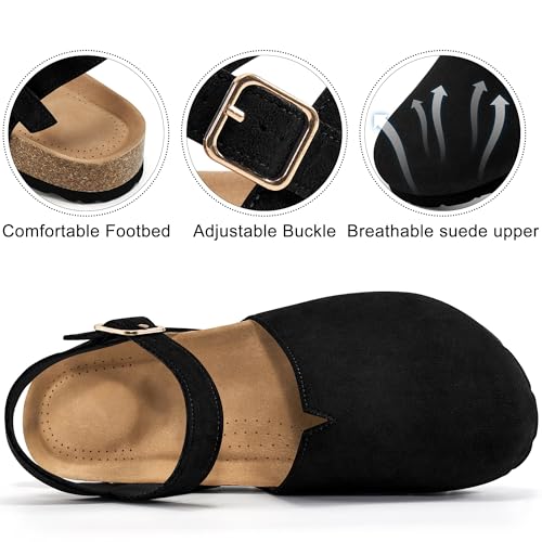 Ecetana Womens Sandals 2025 Dressy Summer Closed Toe Flats Comfortable Cork Footbed Casual Walking Shoes3