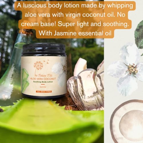 Image of The Nature Mill Aloe Vera Coconut Soothing Body Lotion Jasmine. All Natural, No Cream Base, Soothes & De-Tans Skin, Multi-Use: Body, Hand, Foot, Deo. Coconut Jasmine 100g