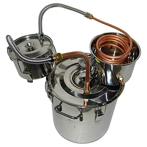 OLizee® 5 Gal Stainless Steel Water Alcohol Distiller Copper Tube 18L Still Spirits Boiler Home Brewing Kit with Thumper Keg Cover