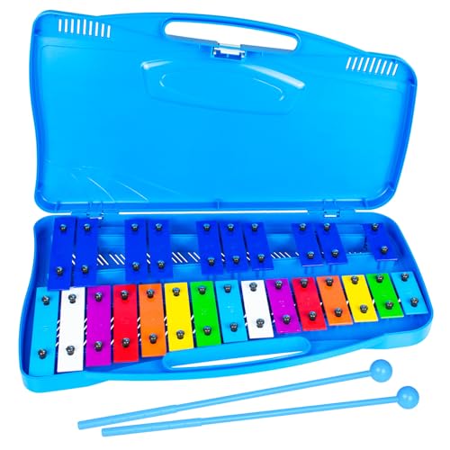 EliLunar 25 Note Glockenspiel Xylophone - Color-Coded Metal Keys with Mallets, Percussion Instrument for Beginners & Music Learning, Blue