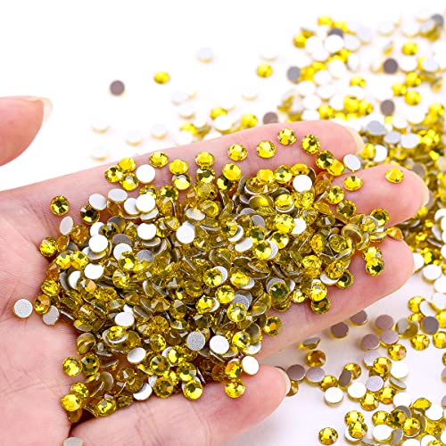 Image of Novani Crystal Rhinestones, Flatback Loose Gemstones 1440pcs Glass Rhinestones for Clothes Shoes Crafts Makeup Nail Art and DIY Decorations(SS12, Citrine /Lemon Yellow)