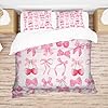 Reateforin Pink Bows Bowknot Duvet Cover Queen Size,Kids Girls Super Soft Microfiber Bedding Set for Adults Teens Pink Cherry Bow Bedding Set Coquette Room Decor Girly Bedroom Decor Bow Decor 88"x88" #2