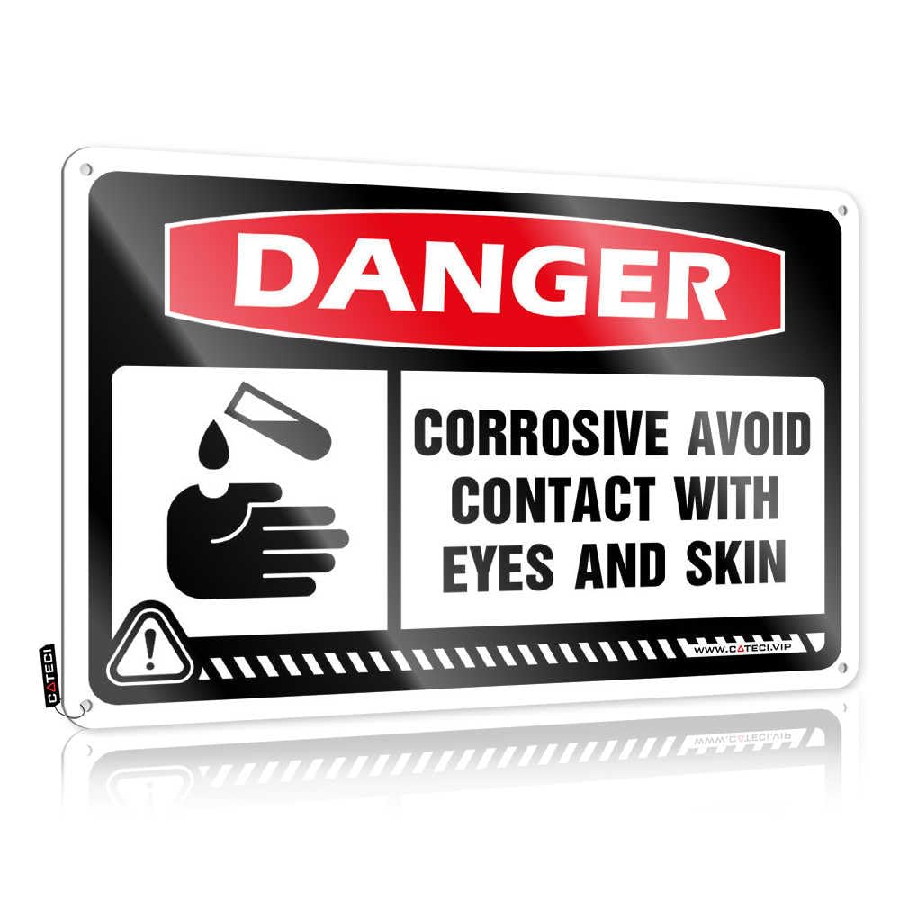 Fzfn Colour Man Cave Decorations Essentials Plaques - Danger Corrosive Avoid Contact With Eyes And Skin Colorful Metal Wall Art Ready To Hang For Pool(30X40cm)