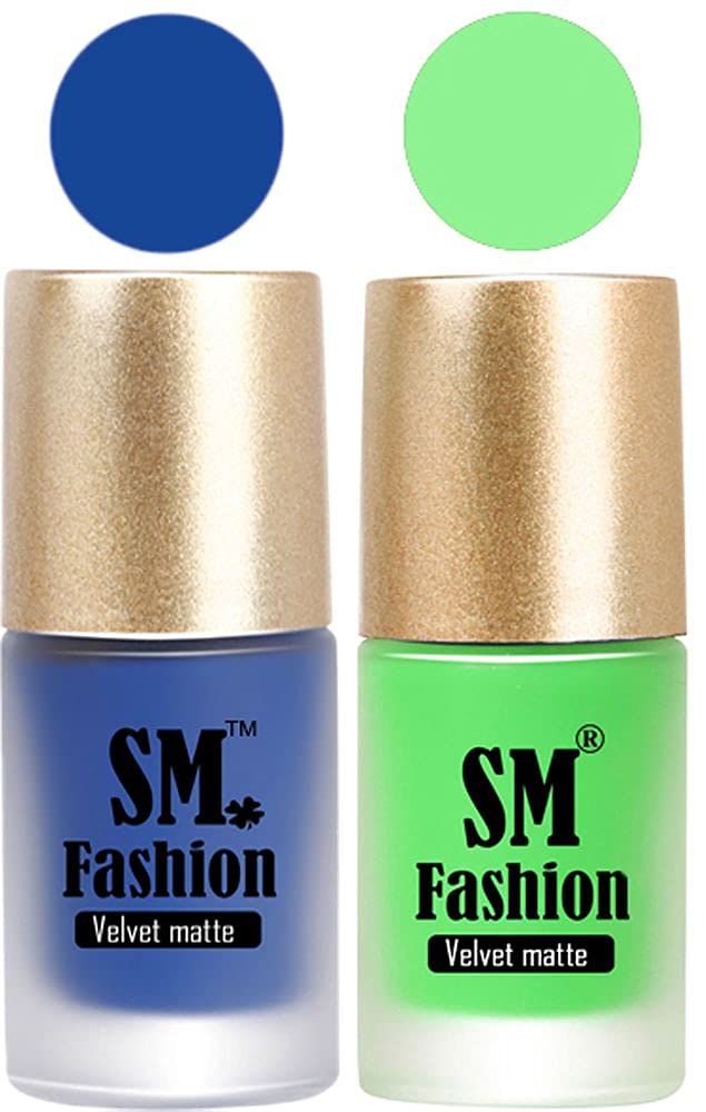 SM FASHION Nail Polishes, Blue-Lime Velvet Matte Nail Paint Combo Set of 2 Pcs 7ml each