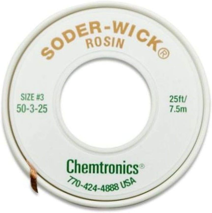 Itw Chemtronics Desoldering Braid, Soder-Wick, Rosin.080", 25', 50-3-25