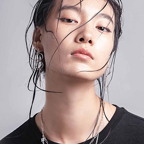 asymmetric Circle chain drop earrings for women men white gold plated punk hoop earrings Lover Jewelry (silver)2