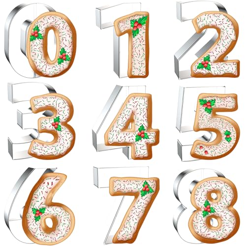 Juego de cortadores de galletas con números de 4 pulgadas, 9 piezas, cortadores de galletas Xzhloym extragrandes, moldes para hornear fondant, para baby shower, cumpleaños, vacaciones, fiestas, acero