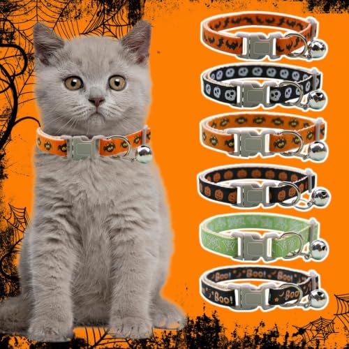 Cat Collar Breakaway, Lightweight Comfort Adjustable Size Halloween Pet Collar with Removable Bells,Quick Release Imitation Nylon Collar for Small & Big Cats - image 3