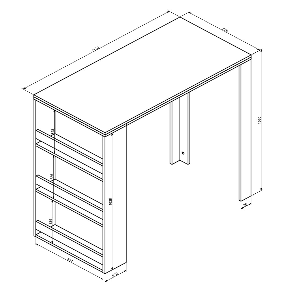 Vicco Table de Bar, Blanc, 57x117cm | avec étagères ouvertes pour le rangement des ustensiles de cuisine